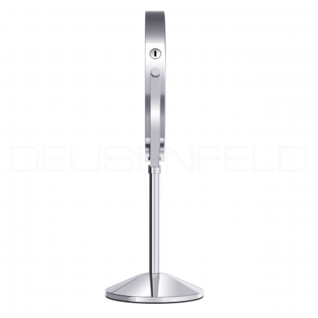 DEUSENFELD SL10CA - Akku Batterie LED Doppel Stand Kosmetikspiegel, 10x Vergrößerung + Normalspiegel, Ø20cm, 360° horizontal schwenkbar, 3 einstellbare Lichtfarben, 10 Min. Timer, Dimmer, 1800mAh Lithium Akku, USB, hochglanz verchromt