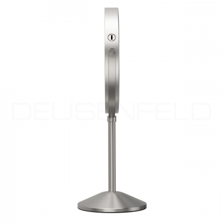 DEUSENFELD SL10EFA - Akku Batterie LED Doppel Stand Kosmetikspiegel, 10x Vergrößerung + Normalspiegel, Ø20cm, 360° horizontal schwenkbar, 3 einstellbare Lichtfarben, 10 Min. Timer, Dimmer, 1800mAh Lithium Akku, USB, Edelstahl Finish