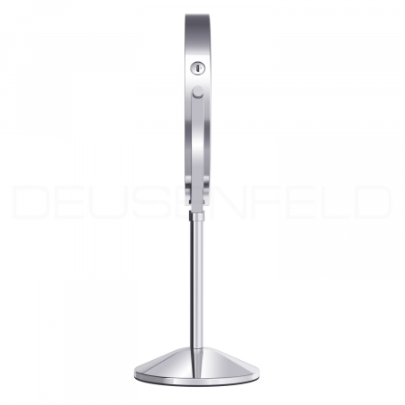 DEUSENFELD SL5CA - Akku Batterie LED Doppel Stand Kosmetikspiegel, 5x Vergrößerung + Normalspiegel, Ø20cm, 360° horizontal schwenkbar, 3 einstellbare Lichtfarben, 10 Min. Timer, Dimmer, 1800mAh Lithium Akku, USB, hochglanz verchromt