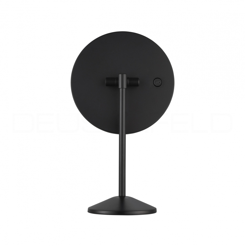 DEUSENFELD SL100BA - Akku Batterie LED Stand Kosmetikspiegel, 10x Vergrößerung, Ø20cm, schwenkbar, 3 einstellbare Lichtfarben, 10 Min. Timer, Dimmer, 3000mAh Lithium Akku, USB-C, matt schwarz