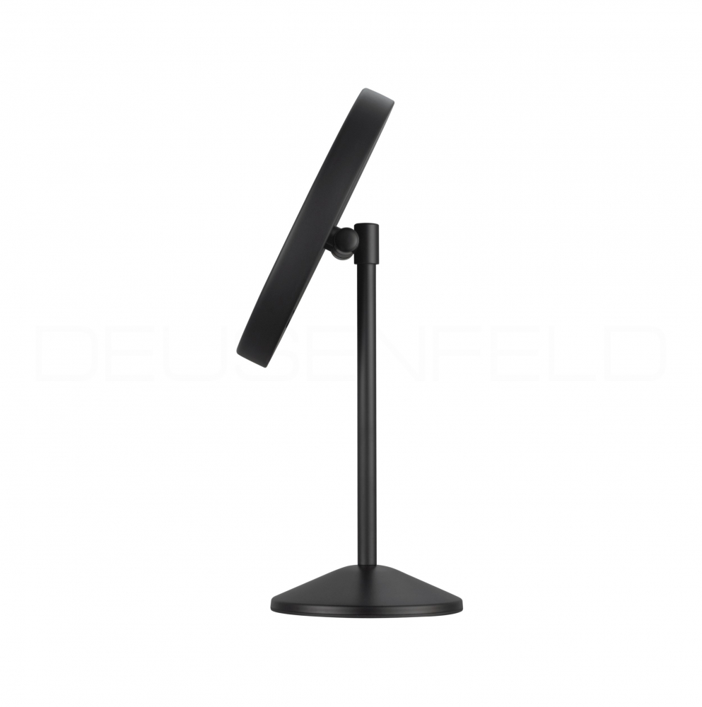 DEUSENFELD SL100BA - Akku Batterie LED Stand Kosmetikspiegel, 10x Vergrößerung, Ø20cm, schwenkbar, 3 einstellbare Lichtfarben, 10 Min. Timer, Dimmer, 3000mAh Lithium Akku, USB-C, matt schwarz