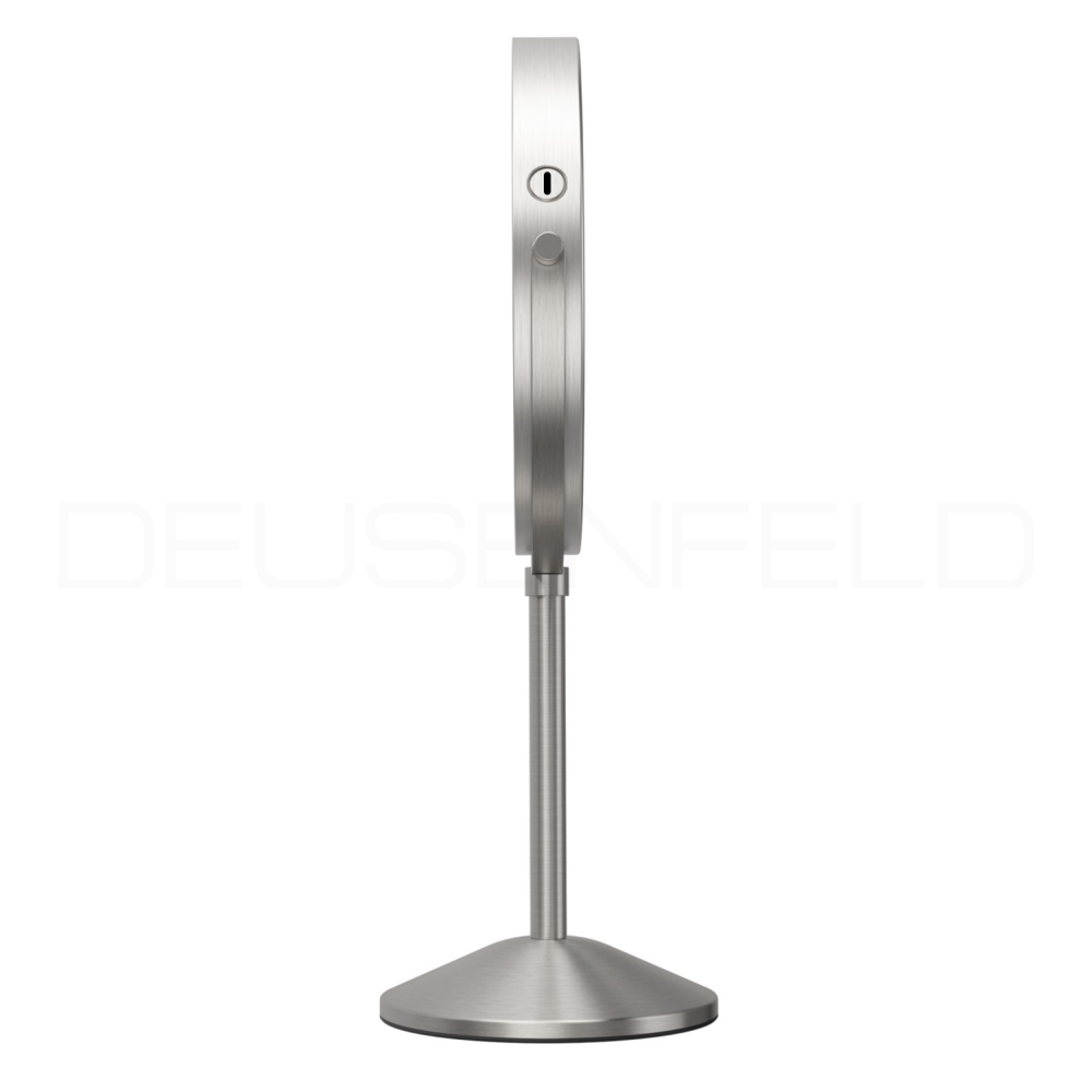 DEUSENFELD SL10EFA - Akku Batterie LED Doppel Stand Kosmetikspiegel, 10x Vergrößerung + Normalspiegel, Ø20cm, 360° horizontal schwenkbar, 3 einstellbare Lichtfarben, 10 Min. Timer, Dimmer, 1800mAh Lithium Akku, USB, Edelstahl Finish