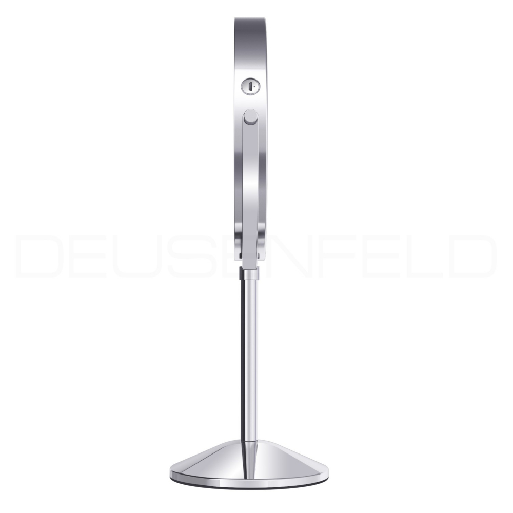 DEUSENFELD SL5CA - Akku Batterie LED Doppel Stand Kosmetikspiegel, 5x Vergrößerung + Normalspiegel, Ø20cm, 360° horizontal schwenkbar, 3 einstellbare Lichtfarben, 10 Min. Timer, Dimmer, 1800mAh Lithium Akku, USB, hochglanz verchromt